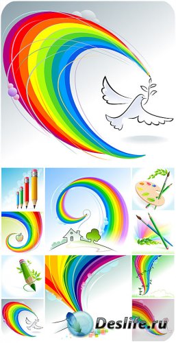  ,      / Rainbow backgrounds, pencils and paint vector