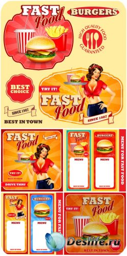   ,      / Fast foods, backgrounds and labels vector