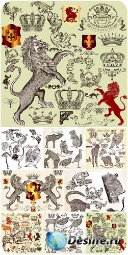 Животные, дизайнерские элементы в векторе / Animal, lion, bear, horse, desi ...