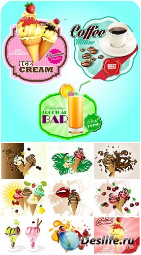     ,  / Ice cream with syrup and fruit vector