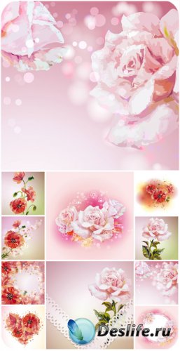 ,  ,   / Roses, red poppies, vector backgrounds