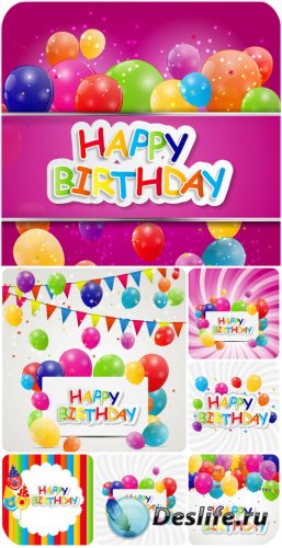 C  ,  ,   / Happy birthday, balloons, vector backgrounds