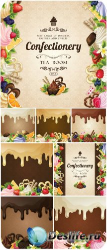   , ,    / Background with sweets, chocolate, cupcakes vector