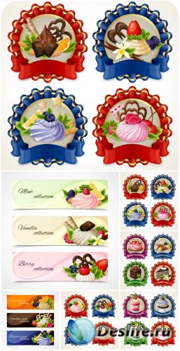 Этикетки с кексами, баннеры в векторе / Labels with cupcakes, banners vecto ...
