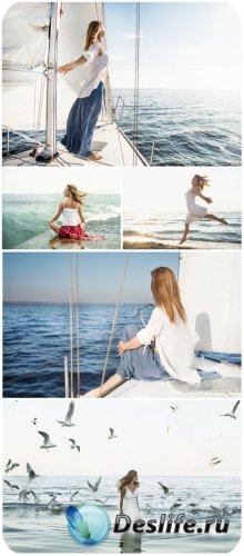  ,  / Girl on a yacht, the sea - Stock Photo