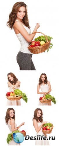   ,   / Girl with a basket, grocery shopping - stock photos