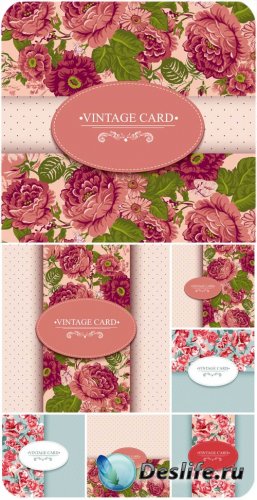    ,   / Vintage background with flowers, vector card