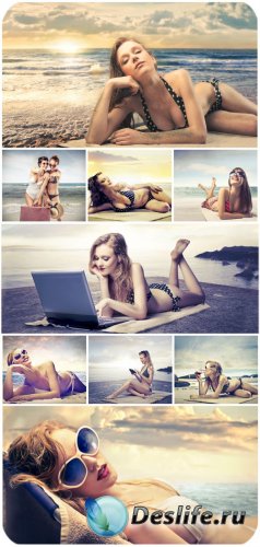   ,   / Girls in bathing suits, marine leisure - stock photos