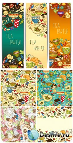 Чай, фоны и баннеры в векторе / Tea, backgrounds and banners vector