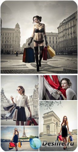 ,   ,  / Shopping, girl with shopping, creative - Stock photo