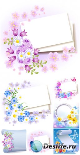 Векторные открытки и плакаты с цветами / Vector greeting card with flowers and posters