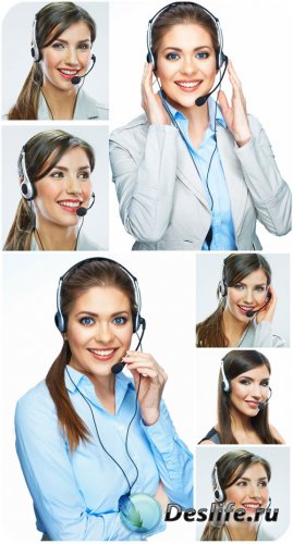 -,    / Girls operators, girl with headphones - Stock Photo