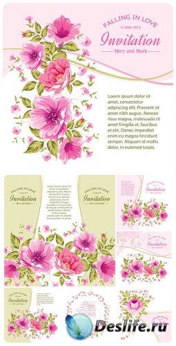    ,   / Wedding invitation with flowers, vector backgrounds
