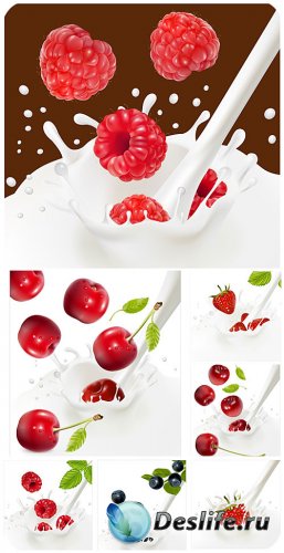   , ,    / Berries in milk, strawberries, raspberries vector