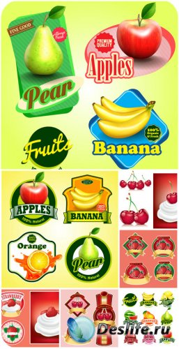        / Labels with fruits, berries vector