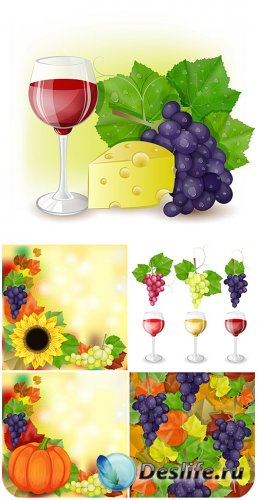   ,    / Wine and grapes, autumn vector ba ...