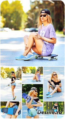    / Girl with skateboard - Stock photo