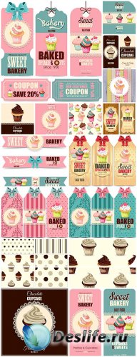     , ,    / Labels and backgrounds vector, sweets, cakes and pastries