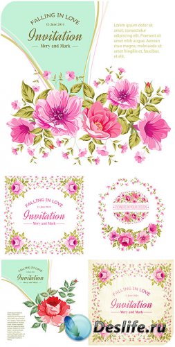     / Vector invitation with flowers, ro ...