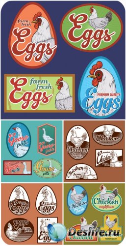    , ,    / Labels with poultry, chicken, goose vector