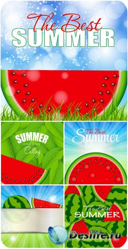      / Summer vector background with watermelon