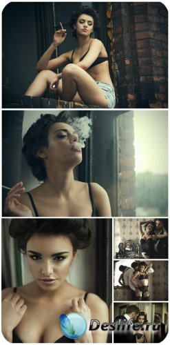  ,    / Glamorous couple, girl with cigarette - Stock Photo