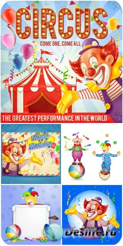    ,  / Festive background with clowns, circus 