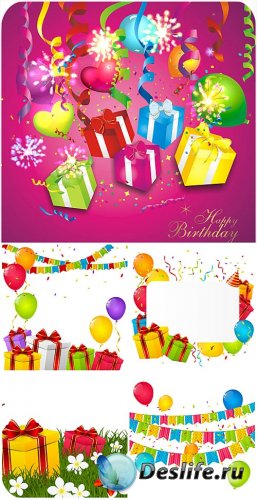    , ,   / Vector happy birthday, gifts, balloons