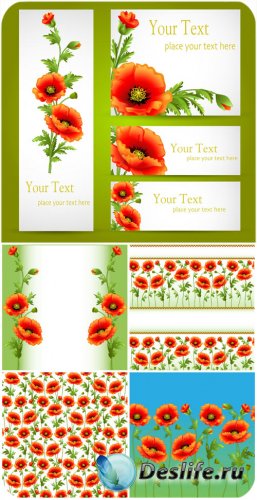  ,      / Red poppies, backgrounds and cards vector