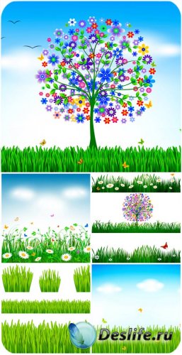 Природа в векторе, трава и деревья / Nature vector, grass and trees