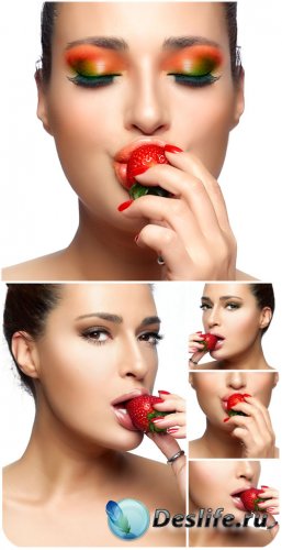     / Beautiful girl with strawberry - Stock photo