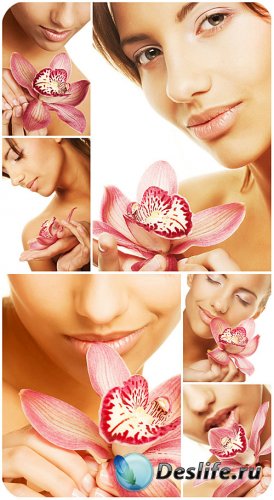    / Girl with beautiful orchid - Stock photo