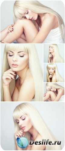 Красивая девушка с белыми длинными волосами / Beautiful girl with long white hair, blonde - Stock Photo
