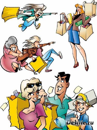 Люди и покупки (шопинг) - векторные отрисовки