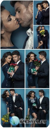  ,    / Couple in love, girl with flowers - Stock Photo