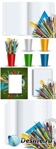   / School vector exercise books with pencils