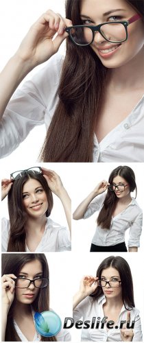      / Beautiful business woman wearing glasses - Stock Photo