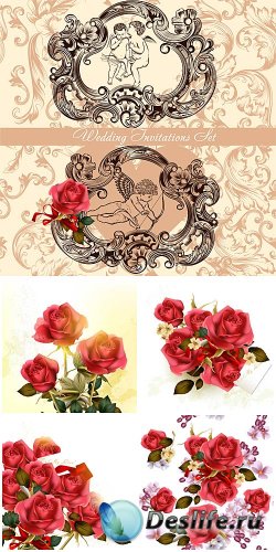  ,    / Wedding invitation, rose vector