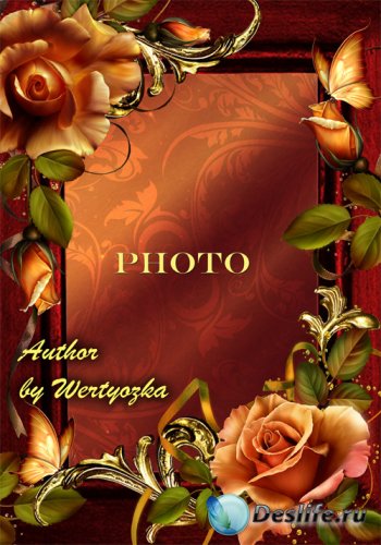 Рамка для фото - Чайные розы и золотые орнаменты