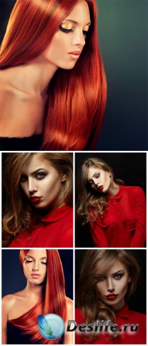  ,    / Fashionable girl, woman in red - Stock Photo