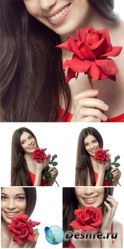     / Beautiful girl with rose - Stock Photo