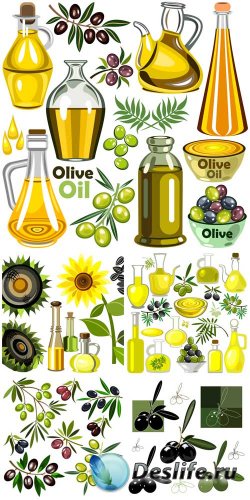 ,     / Olives, olive oil vector