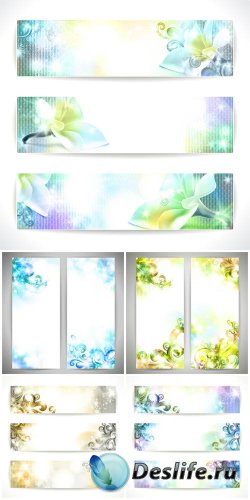       / Vector banners with shiny floral elements