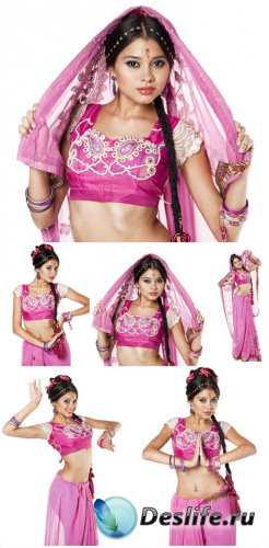      / Indian girl in pink sari - stock photos