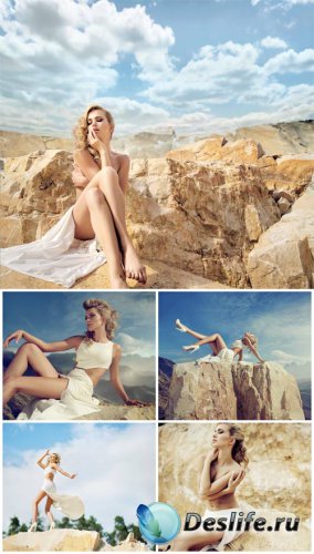     / Blonde girl on the rock - Stock Photo