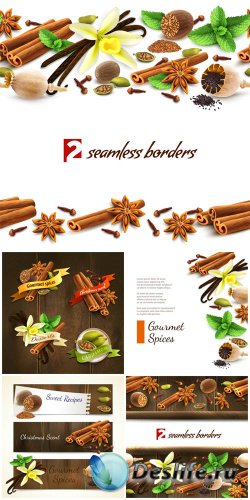 ,  , , ,  / Spices, vector backgrounds, cinnamon, poppy seeds, vanilla