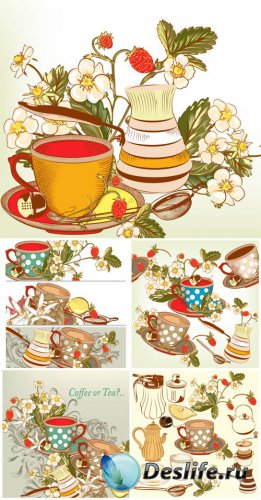 ,      / Tea, cups and teapots in vector