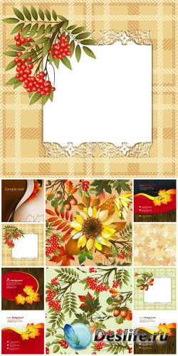  ,  , ,  / Autumn vector, yellow leaves, rowan, sunflower