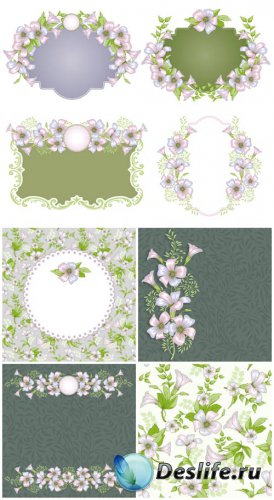    ,   / Gentle vector backgrounds with flowers, floral frame
