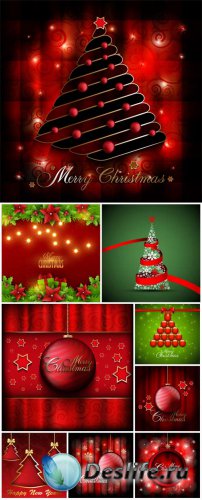 Christmas vector, red and green backgrounds with Christmas trees and Christ ...